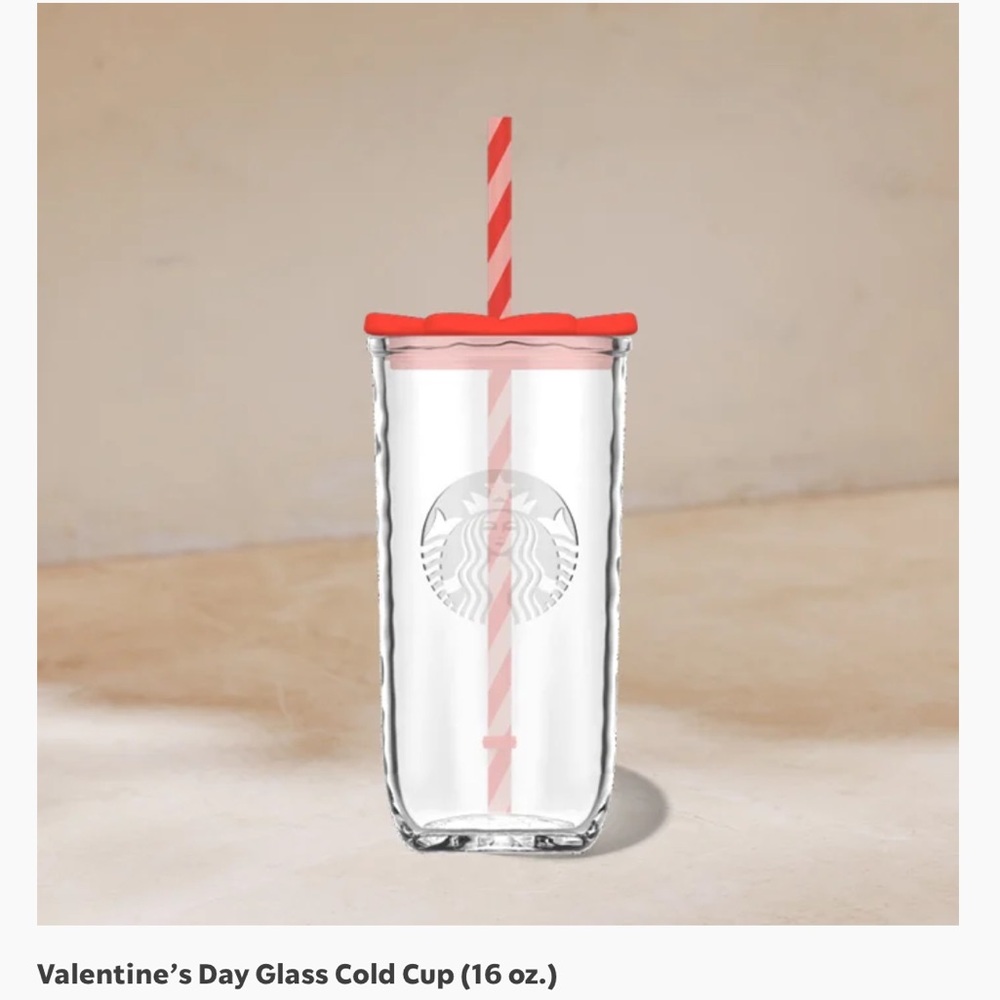 NWT Starbucks 2026 Valentines Recycled Glass Cold Cup 16 ounces